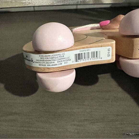 Hallmark Wooden Cat Toy with Pink Wheels - Picture 3 of 4